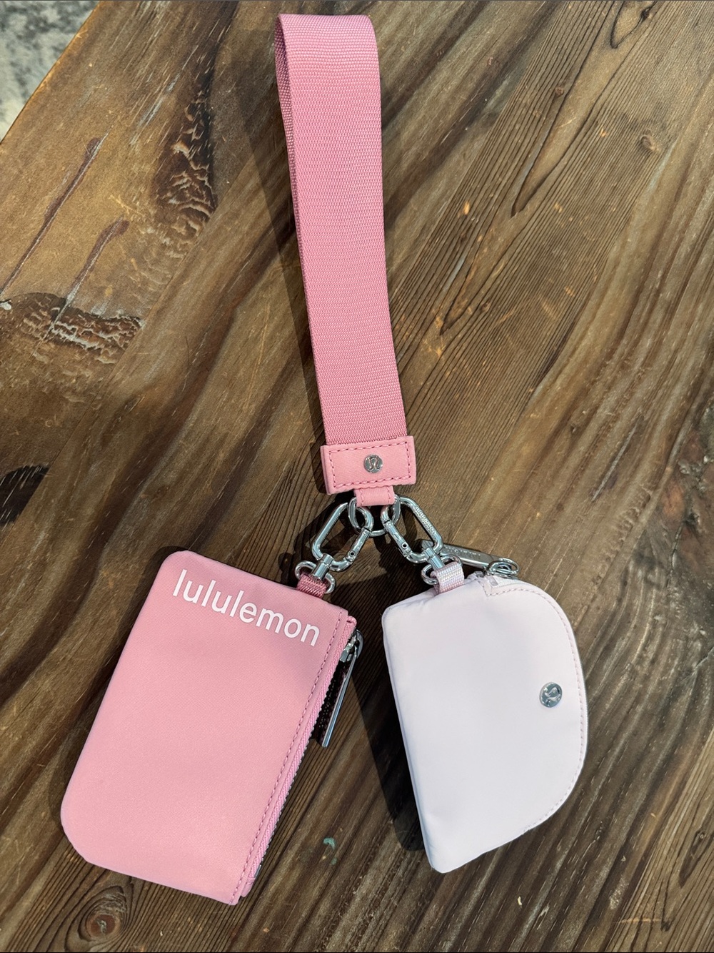 lululemon athletica dual pouch wristlet. Pink.